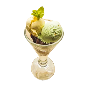 Coupe glacée - 1 boule - PARFUM AU CHOIX : Café, chocolat, fraise, pistaches, vanille, noix de coco, cassis, framboise, mangue, pêche, poire