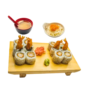 M22 - Soupe miso, salade et 12 california rolls tempura