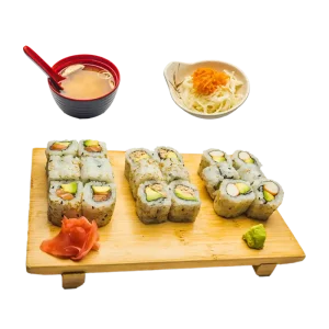 M25 - Soupe miso, salade, 18 california rolls