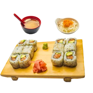 MD1 - Soupe miso, salade et 12 california rolls saumon avocat